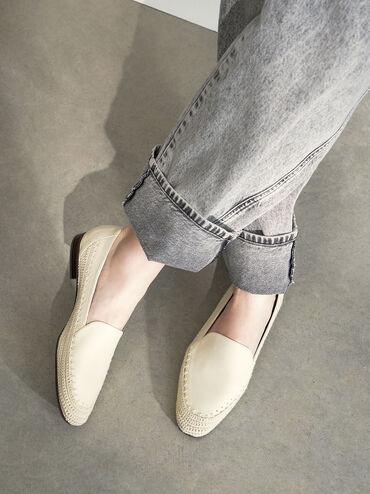 Leather Crochet Loafers, Chalk, hi-res