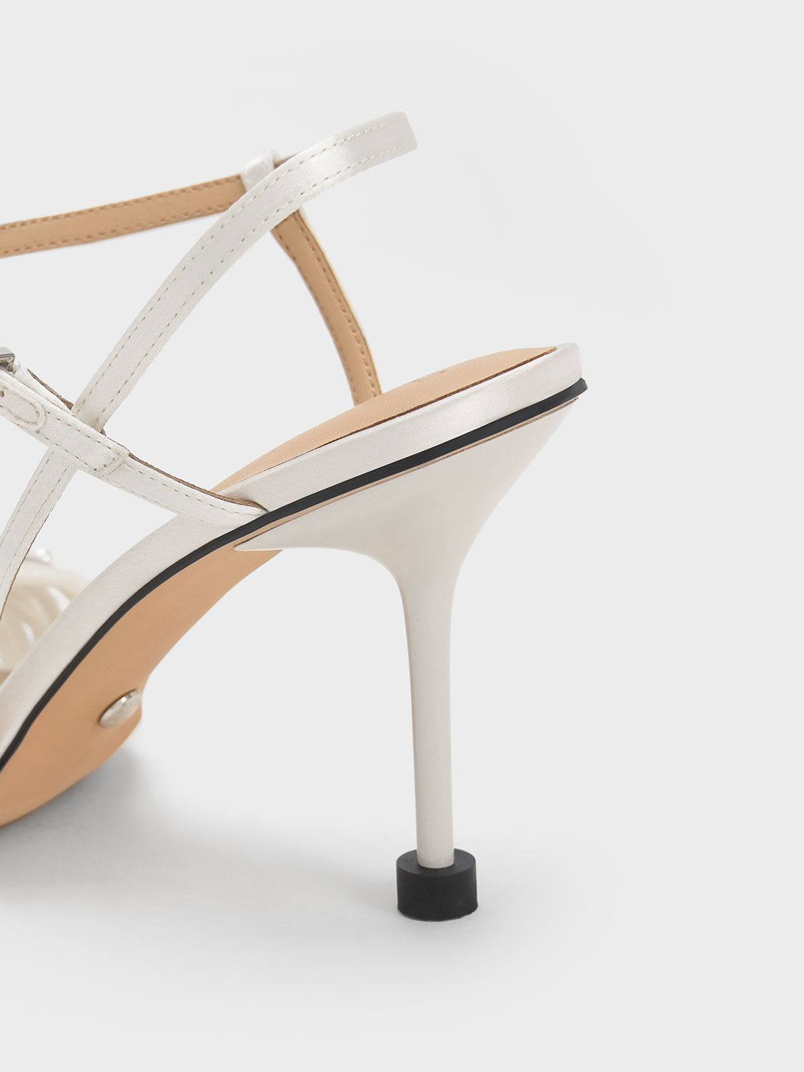 Beaded Asymmetric Satin Sandals, White, hi-res
