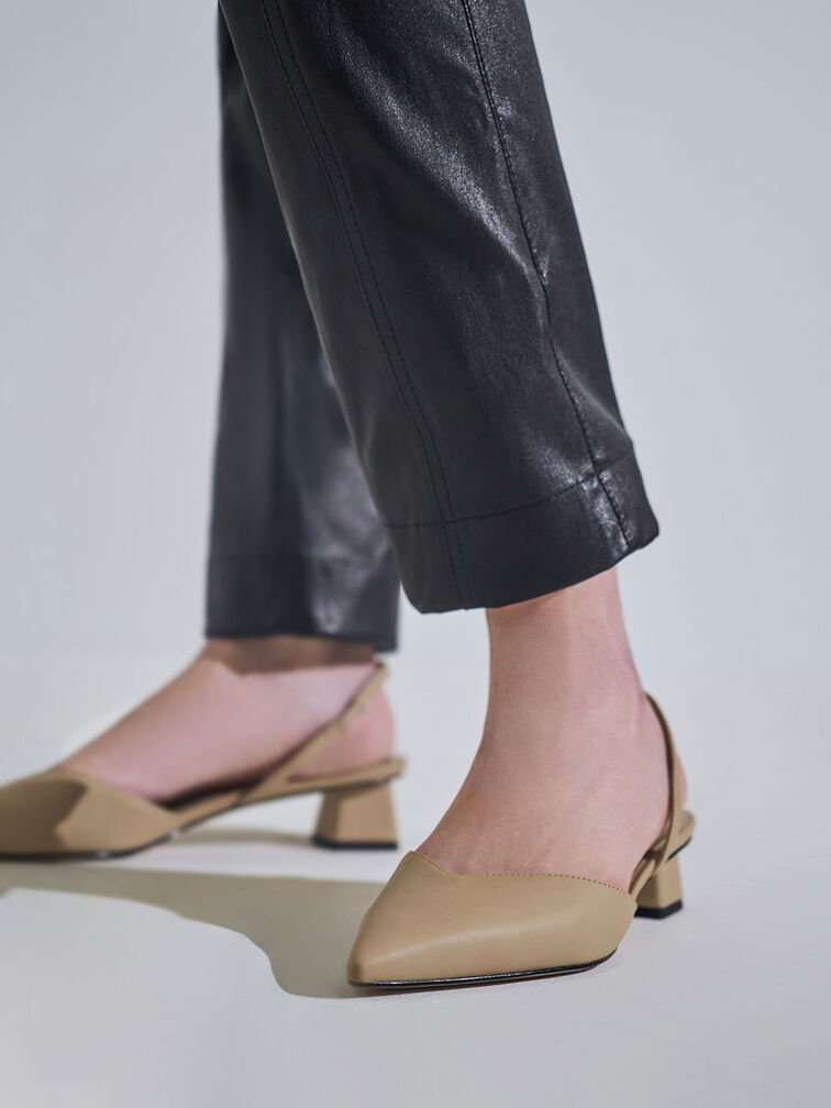 Trapeze Heel Slingback Pumps, Beige, hi-res
