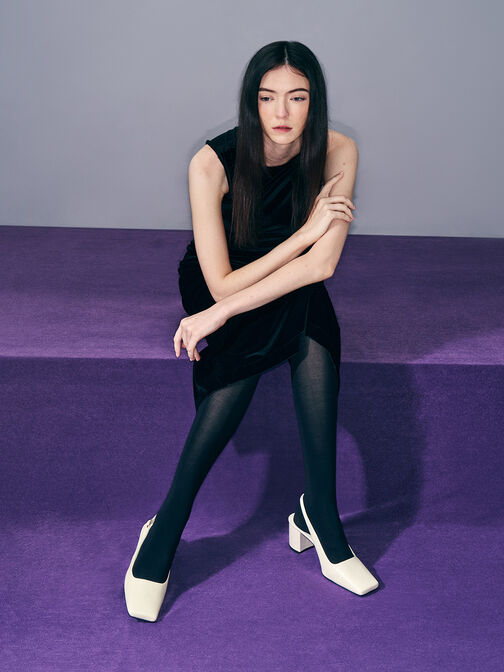 Square-Toe Slingback Pumps, Chalk, hi-res