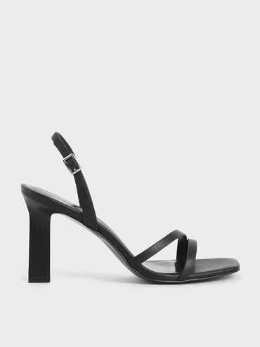 Strappy Blade Heel Slingback Sandals, Black, hi-res