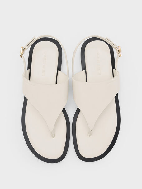 V-Strap Slingback Thong Sandals, Chalk, hi-res