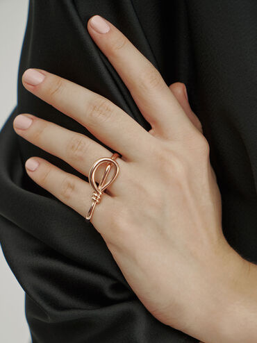 Knotted Double Ring, Rose Gold, hi-res
