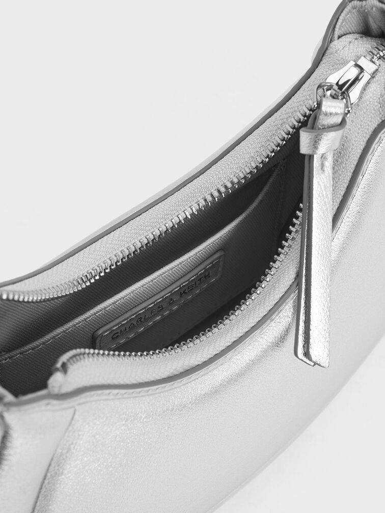 Petra Curved Shoulder Bag, Silver, hi-res