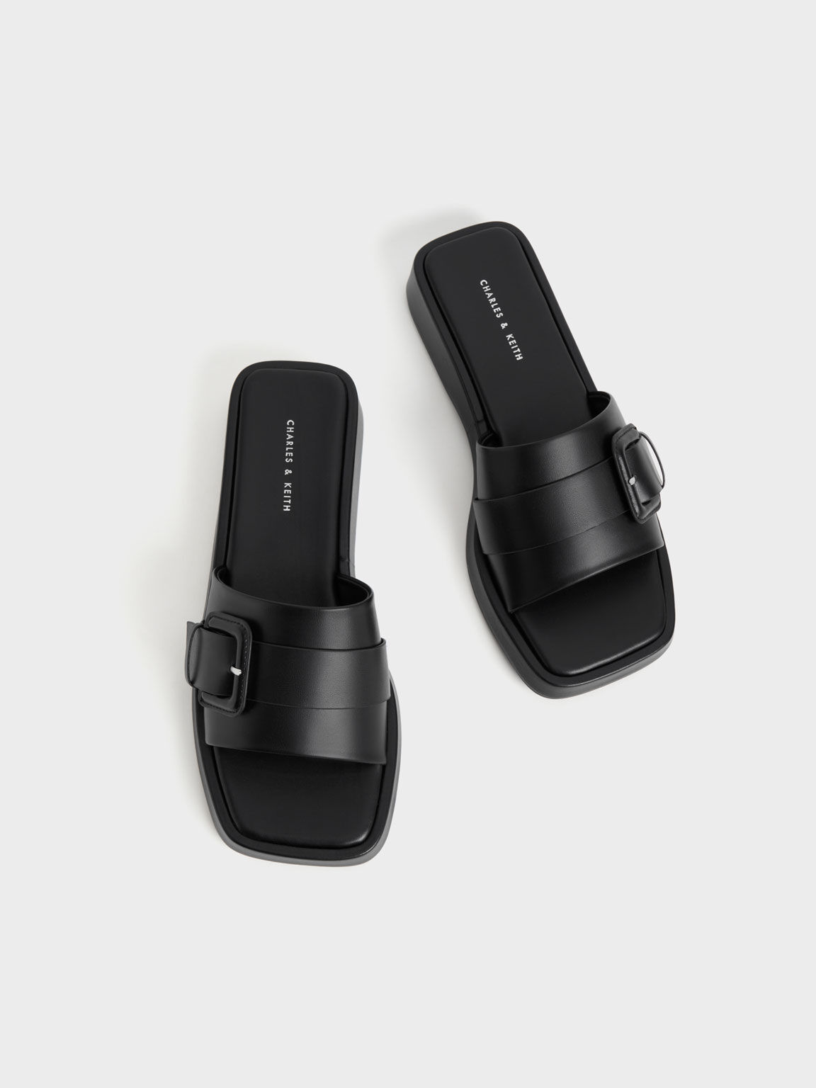 Buckled Platform Sandals, Black, hi-res