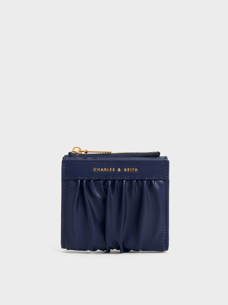 Ruched Short Wallet, Navy, hi-res