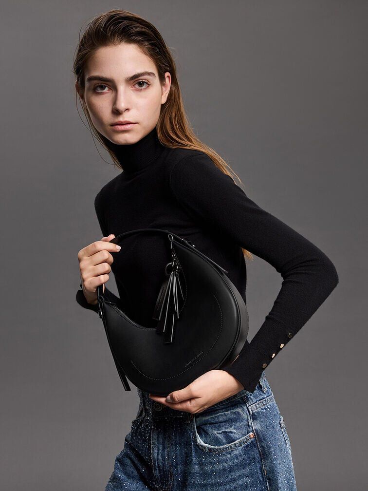 Noir Carey Crescent Hobo Bag CHARLES KEITH US