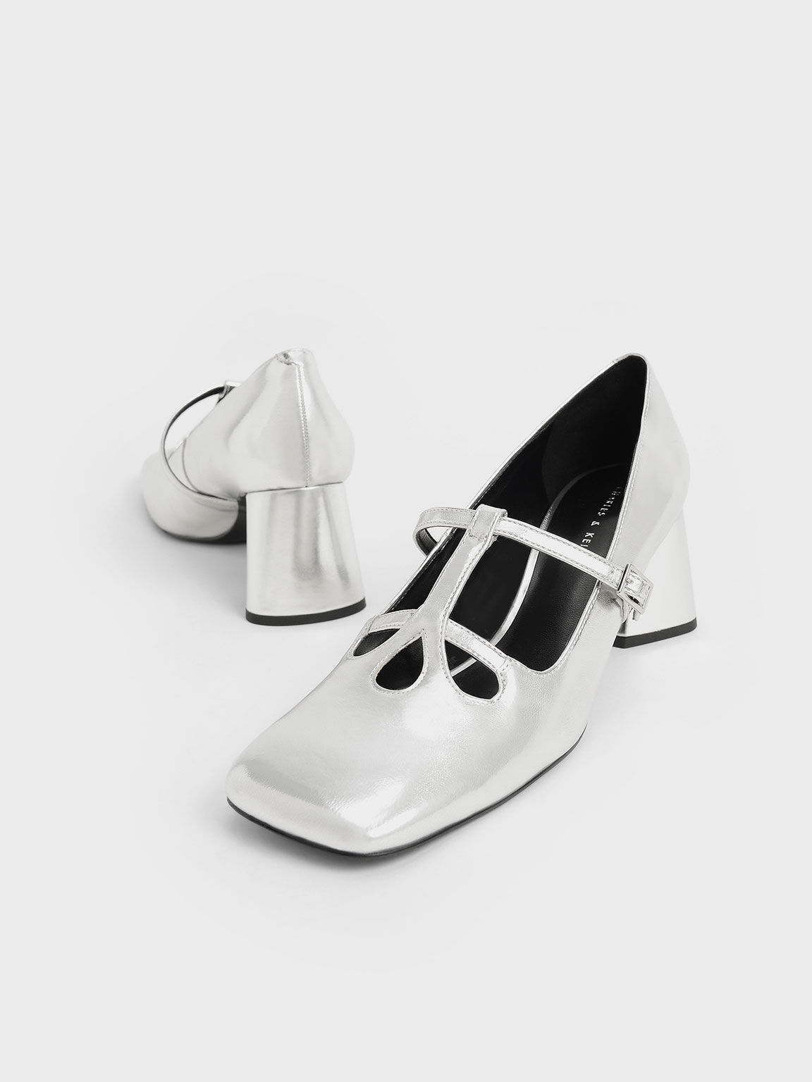 Silver Metallic Double Strap Mary Jane Pumps - CHARLES