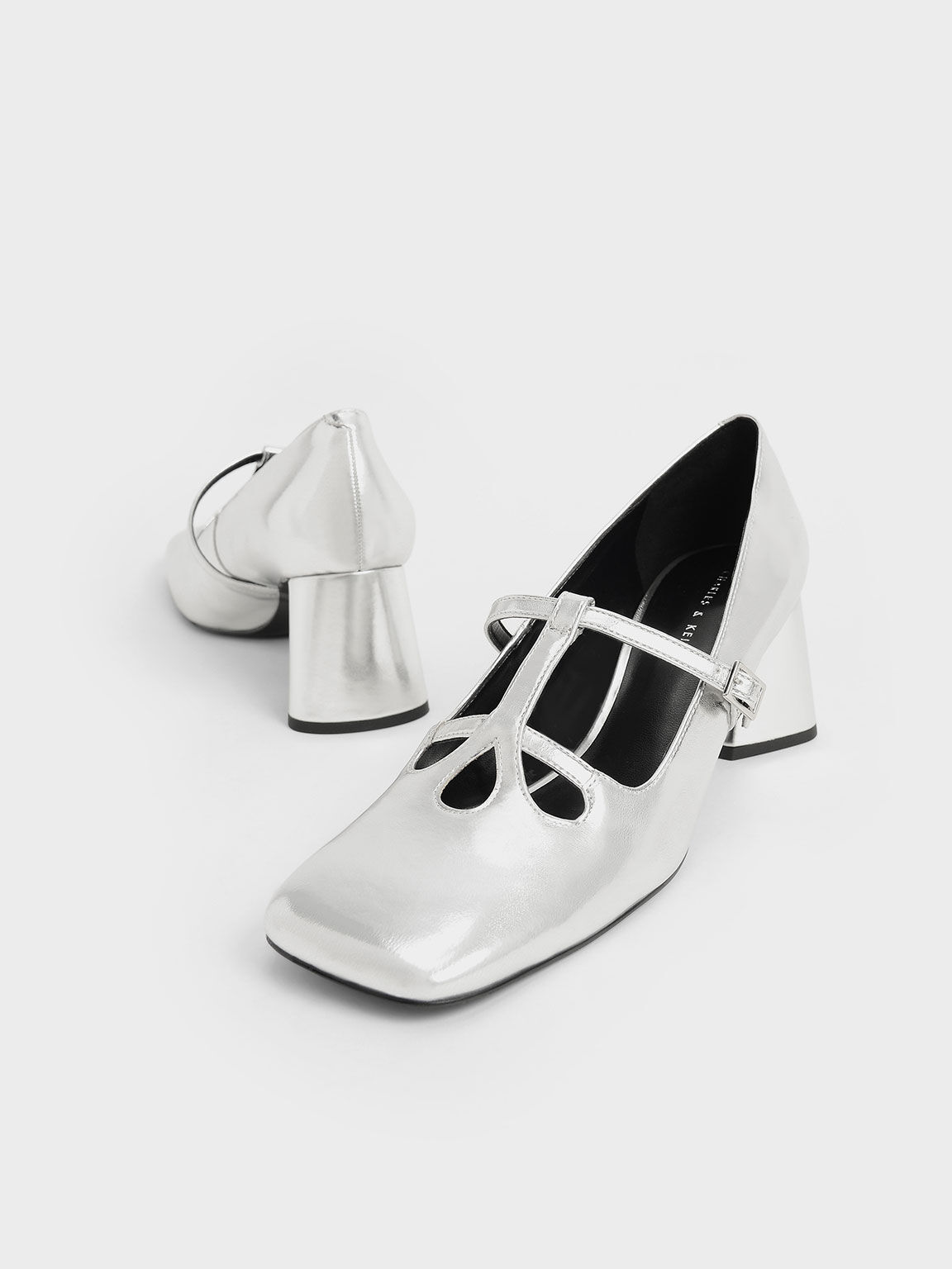 Metallic Double Strap Mary Jane Pumps, Silver, hi-res