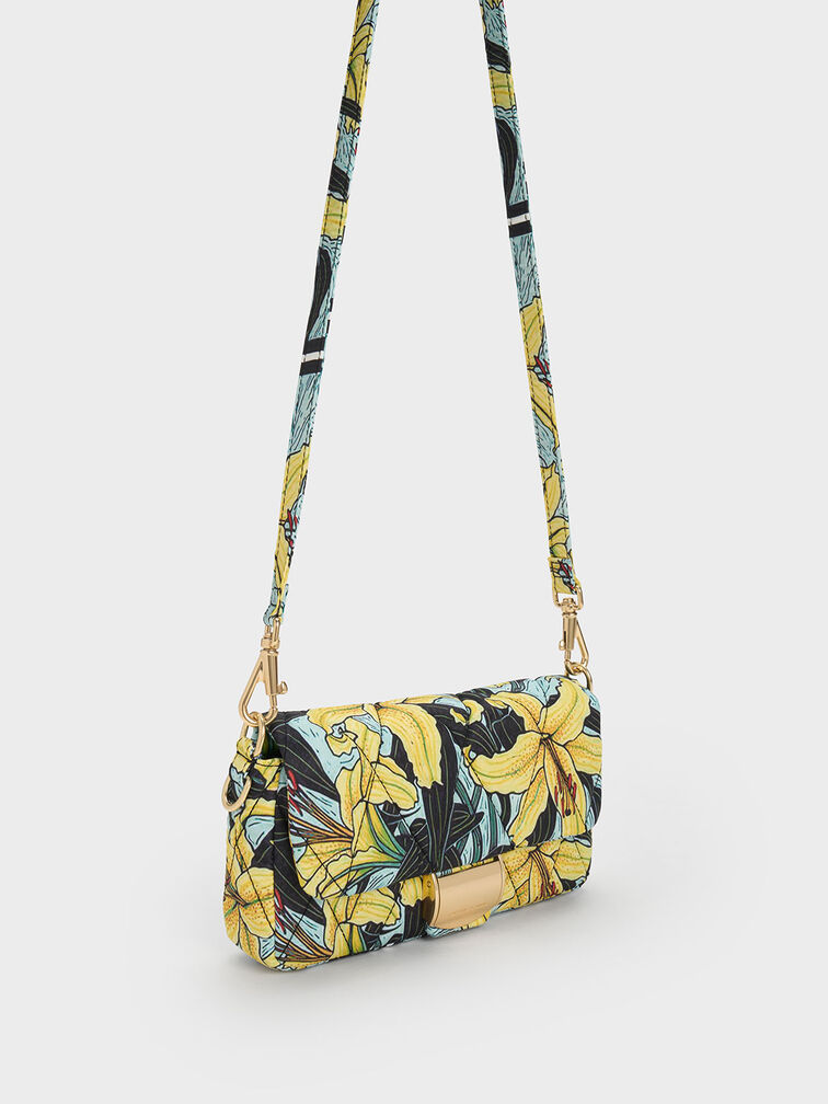 Botanical Print Fabric Wrapped Handle Bag, Blue, hi-res