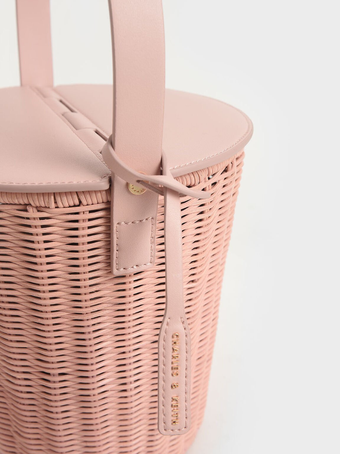 Rattan Cylindrical Top Handle Bag, Pink, hi-res