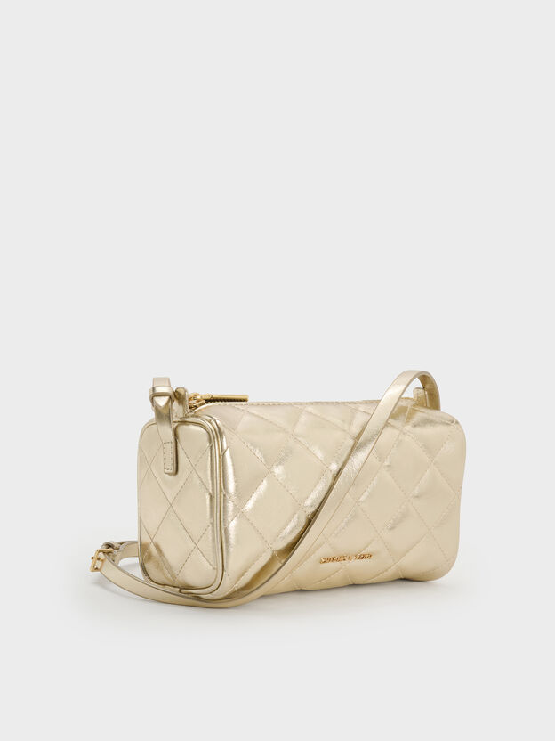 Bolso de hombro acolchado metalizado Janie, Champ&aacute;n, hi-res