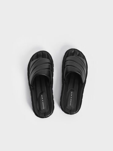 蓬軟造型厚底拖鞋, 黑色, hi-res