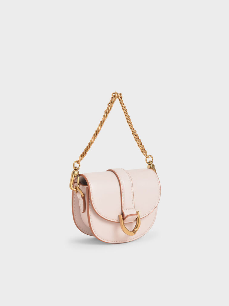 Charles & Keith Micro Gabine Saddle Bag in Natural