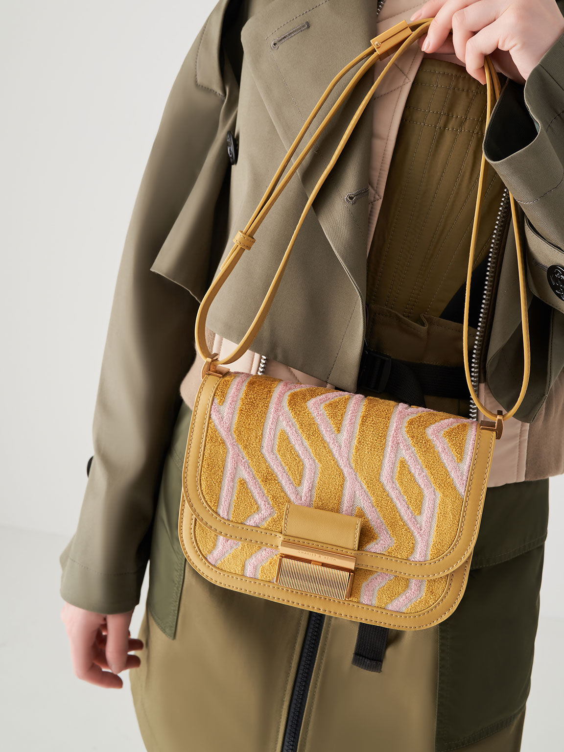 Charlot Jacquard Printed Bag, Mustard, hi-res