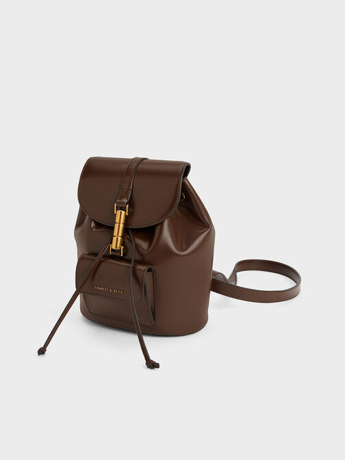 Cesia Metallic Accent Backpack, Dark Brown, hi-res