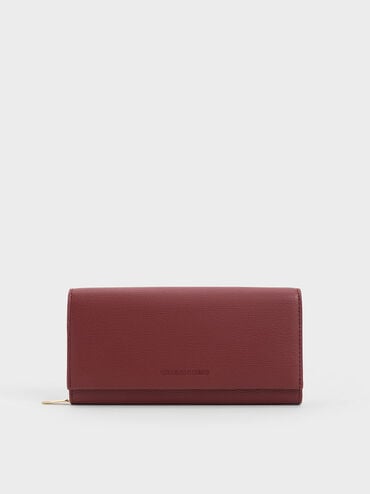 Muriel Front Flap Long Wallet, Burgundy, hi-res