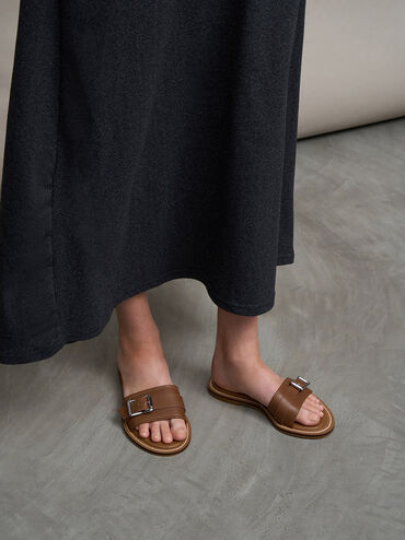 Anita Buckled Slide Sandals, Caramel, hi-res