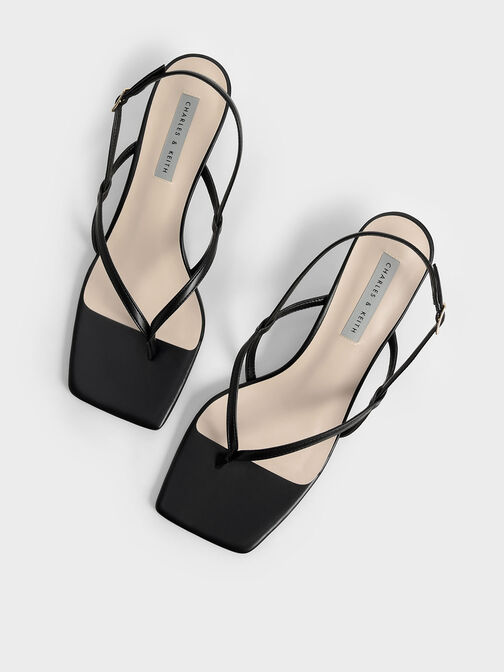 Slingback Thong Sandals, Black, hi-res