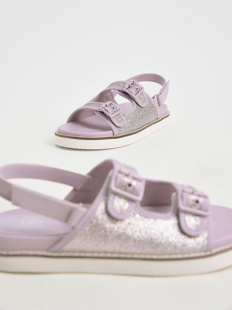 Girls' Glitter Sports Sandals, Lilac, hi-res