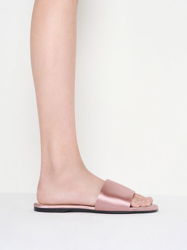 Satin Slide Sandals, Nude, hi-res