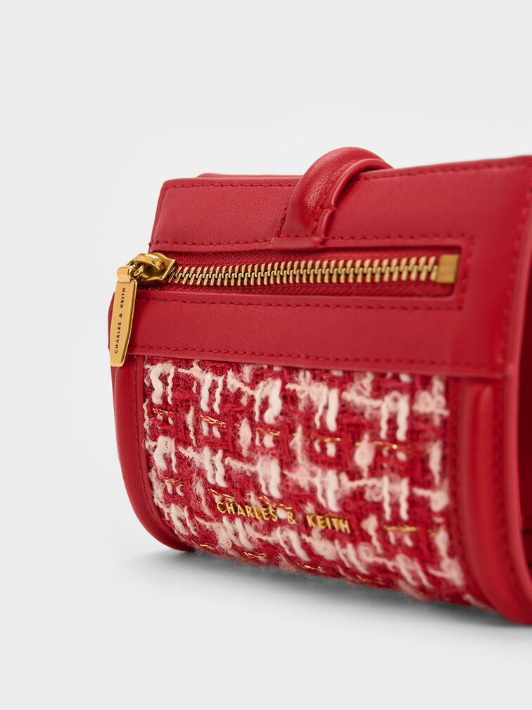 Trudy Metallic Accent Tweed Wallet, Red, hi-res