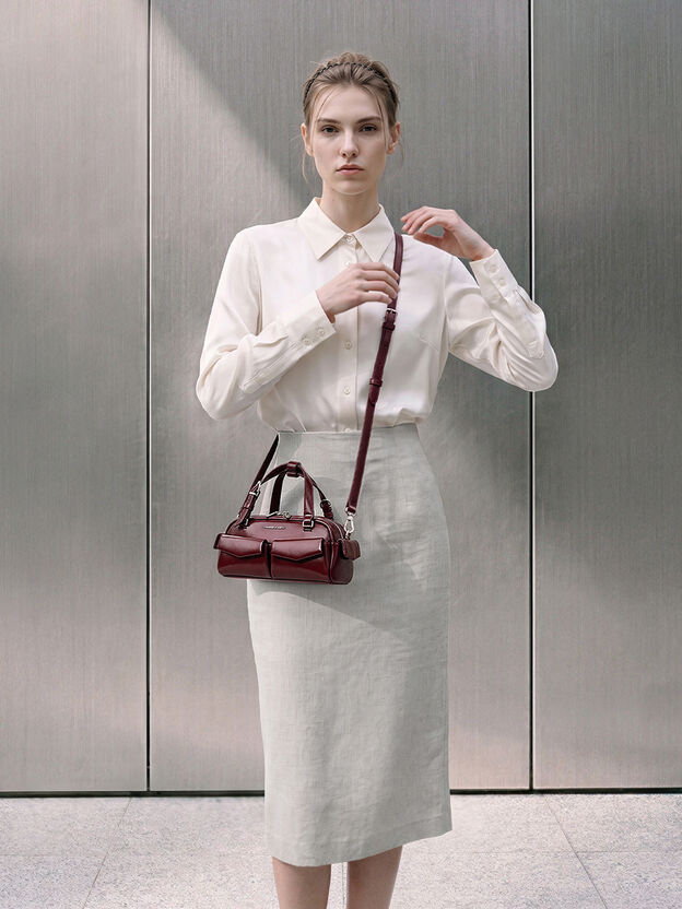Rachel Multi-Pocket Bowling Bag, Burgundy, hi-res