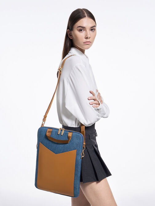 Gaia Denim Laptop Bag, Denim Blue, hi-res