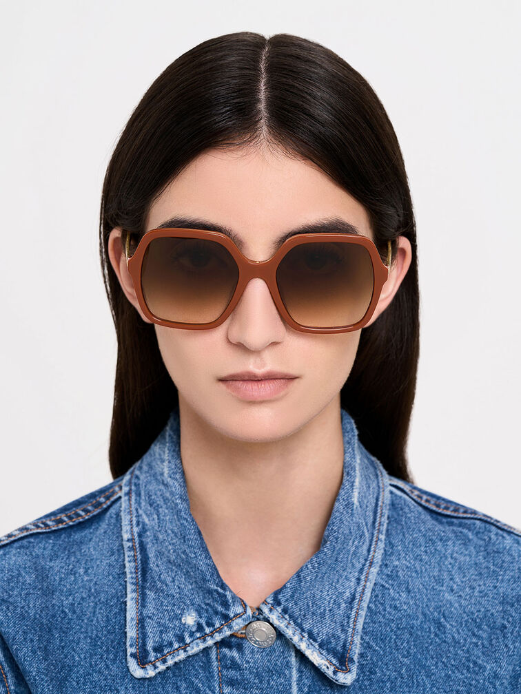 Acetate Braided Temple Butterfly Sunglasses, Clay, hi-res