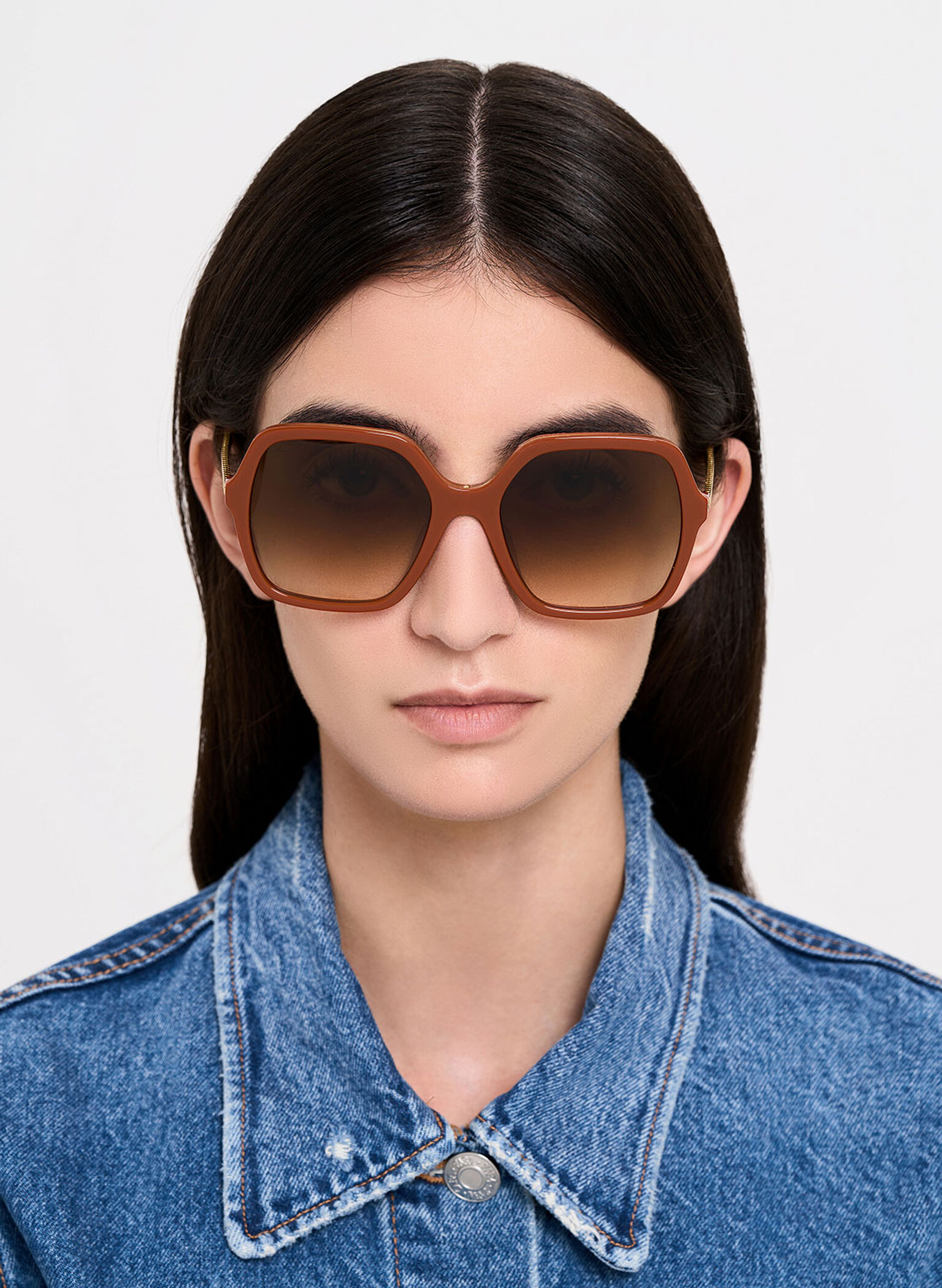 Acetate Braided Temple Butterfly Sunglasses, Clay, hi-res