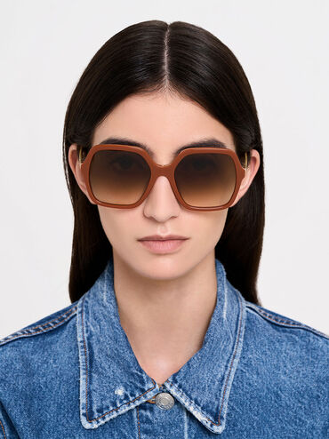 Gafas de sol de mariposa con montura trenzadas de acetato, Arcilla, hi-res