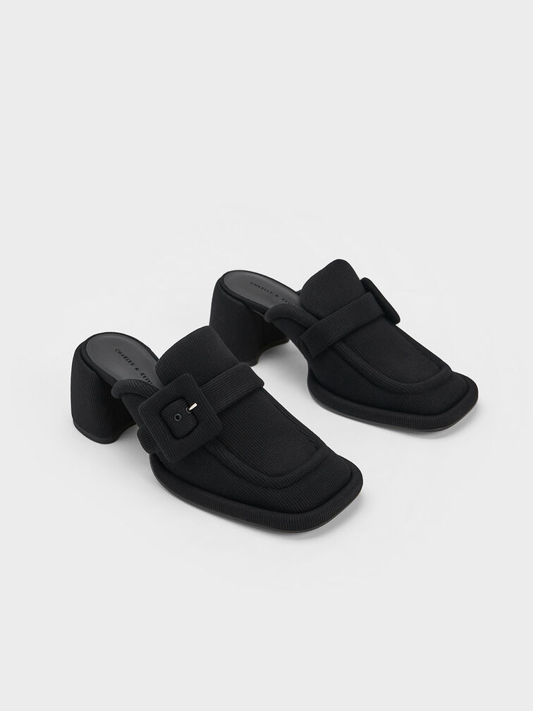 Sinead Woven Buckled Loafer Mules, Black, hi-res