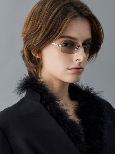 Easton Rimless Rectangular Sunglasses, Silver, hi-res