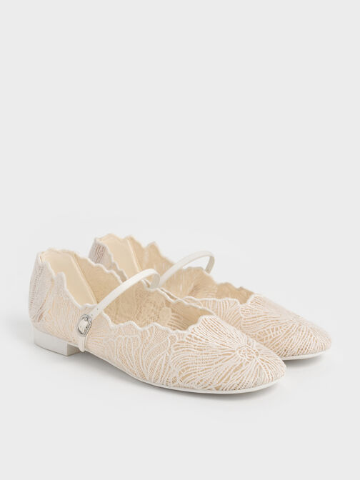 Meja Floral Mary Jane Flats, White, hi-res