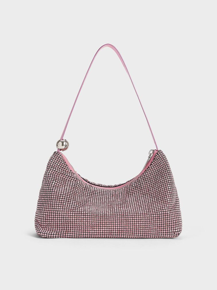 Bolso de doble uso con adornos de cristal, Rosa, hi-res