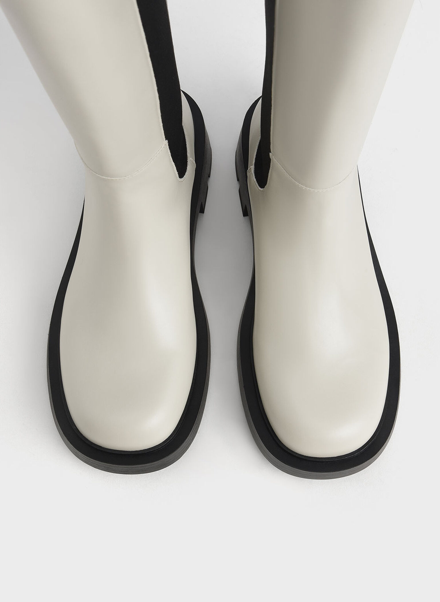 Zip-Up Chelsea Knee Boots, Chalk, hi-res