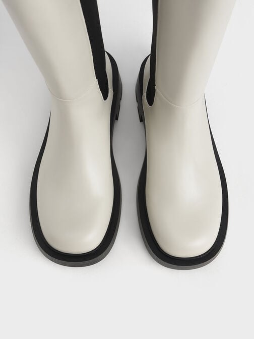 Zip-Up Chelsea Knee Boots, Chalk, hi-res