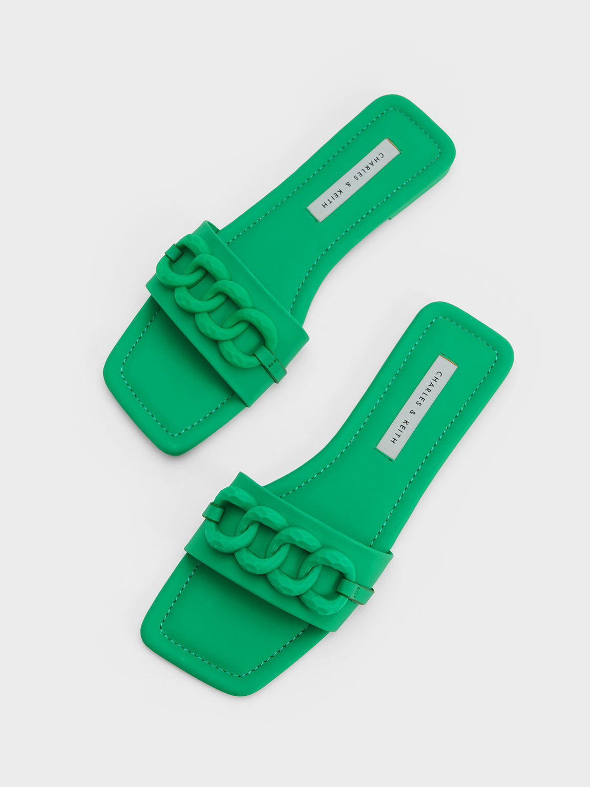 Chunky Chain-Link Slide Sandals, Green, hi-res