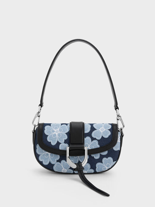 Gabine Floral Denim Shoulder Bag, Blue, hi-res