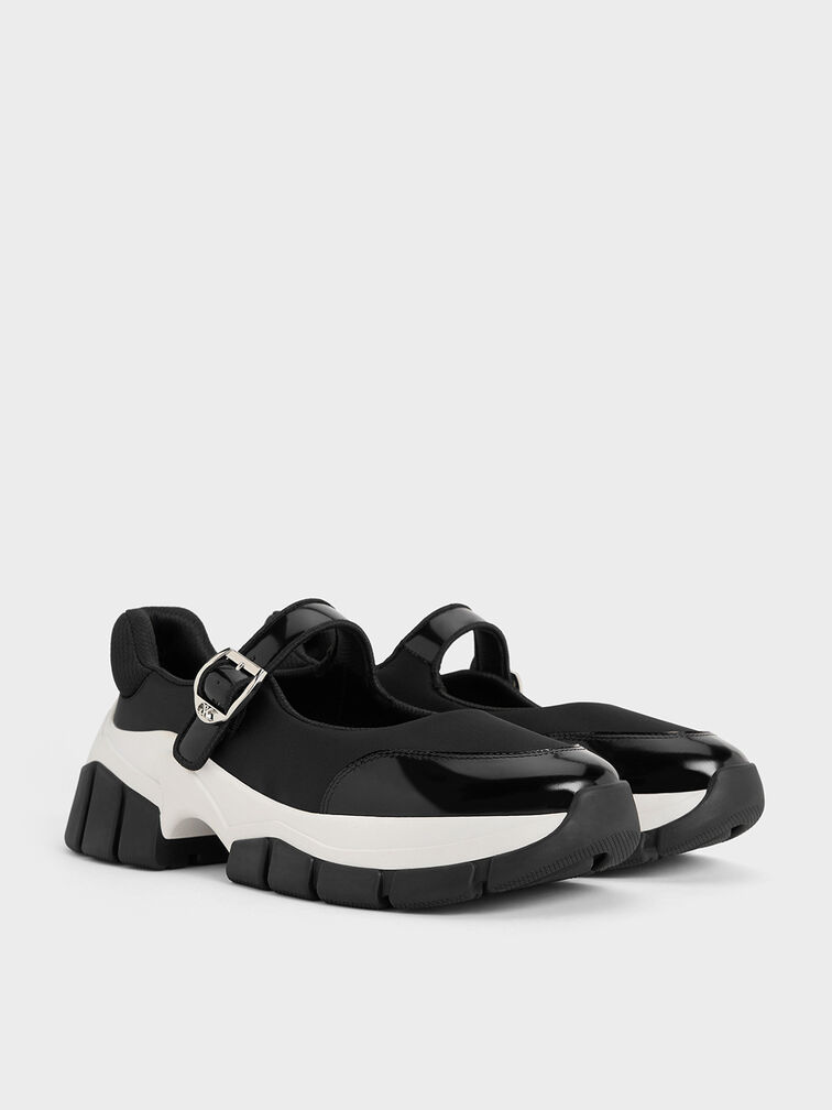 Yunna Leather & Recycled Fabric Mary Jane Sneakers, Black, hi-res
