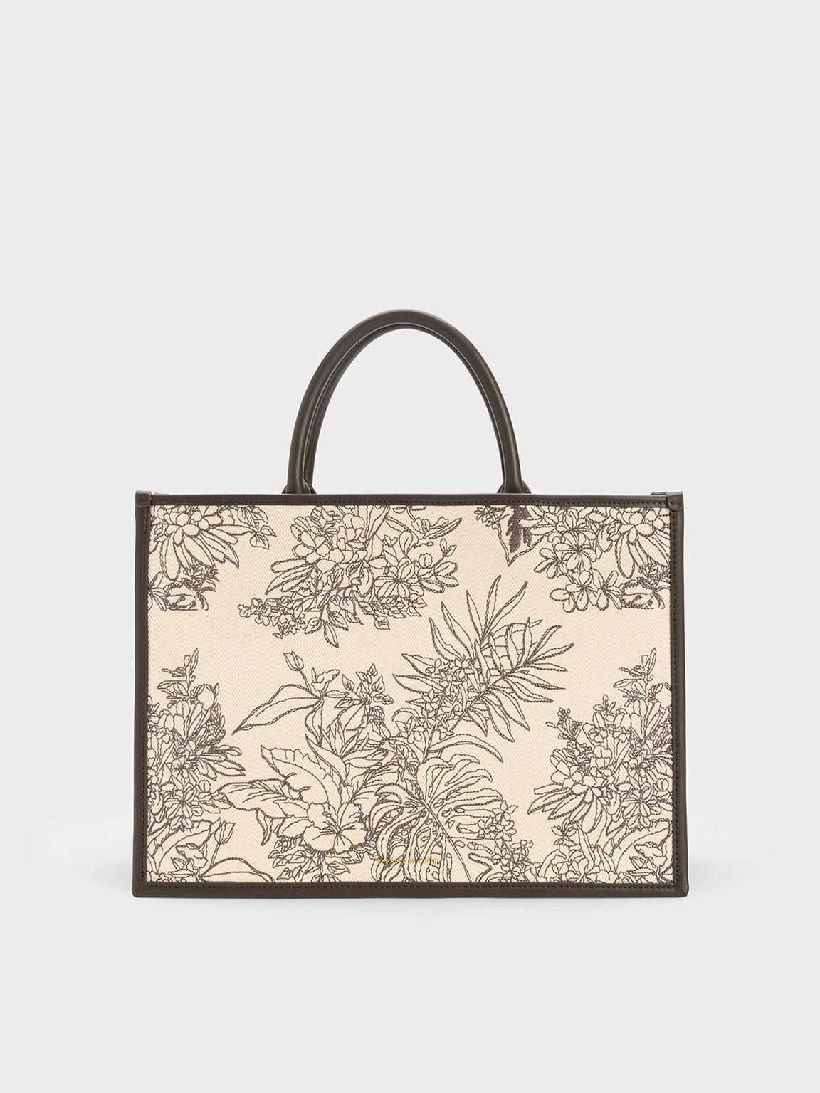 Floral Illustrated Canvas Tote Bag, Dark Moss, hi-res