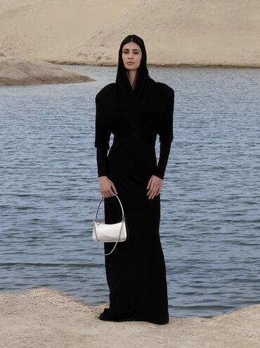 Elspeth Metallic Curved Shoulder Bag, Silver, hi-res