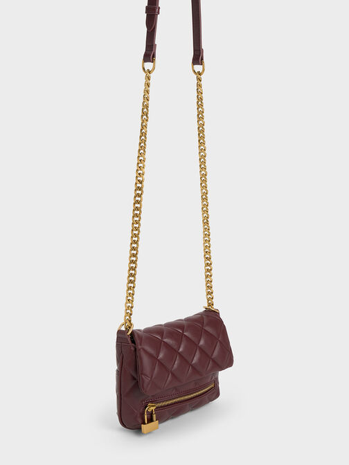 Burgundy Marietta Textured Quilted Crossbody Bag - CHARLES & KEITH US