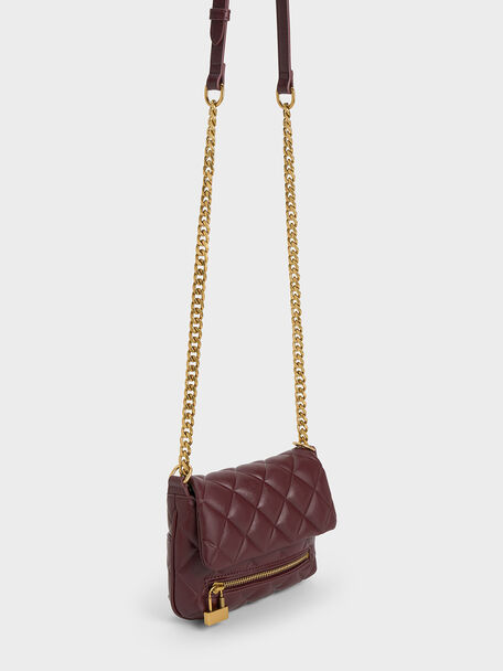 Mini Swing Quilted Chain-Handle Bag, Burgundy, hi-res