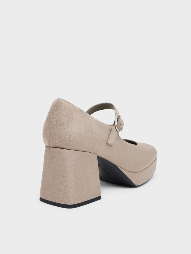Faux Suede Platform Mary Jane Pumps, Taupe, hi-res