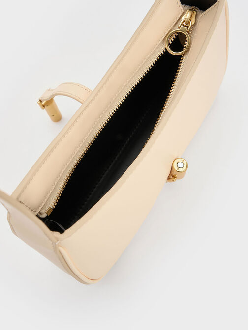 Bolso de hombro Cesia con detalles metálicos, Beige, hi-res