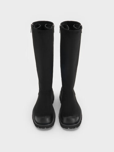 Rosamond Faux Suede Knee-High Boots, Black Textured, hi-res