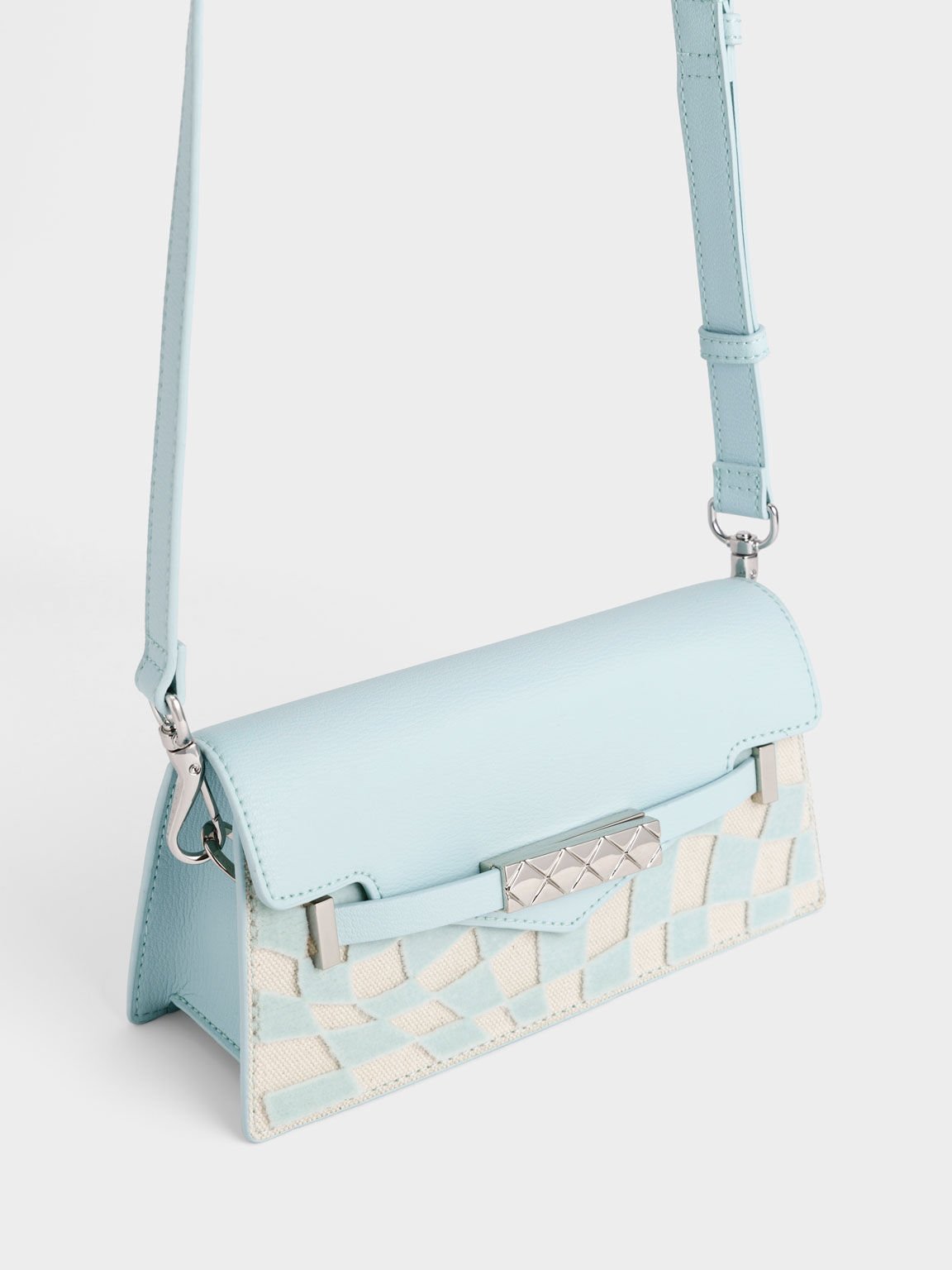 Mini Sabrina Checkered Envelope Shoulder Bag, Light Blue, hi-res
