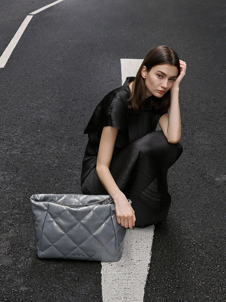 Apfra Quilted Chain-Handle Tote Bag, Grey, hi-res
