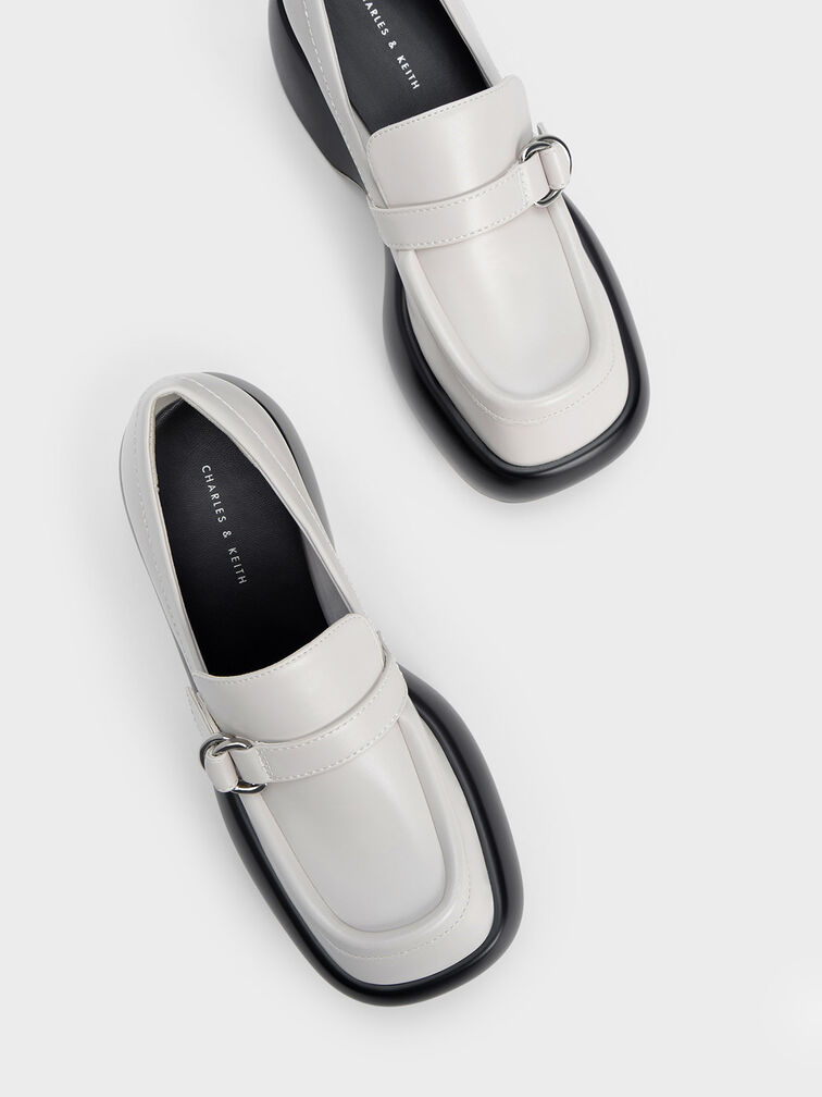 Buckled Platform Penny Loafers, White, hi-res